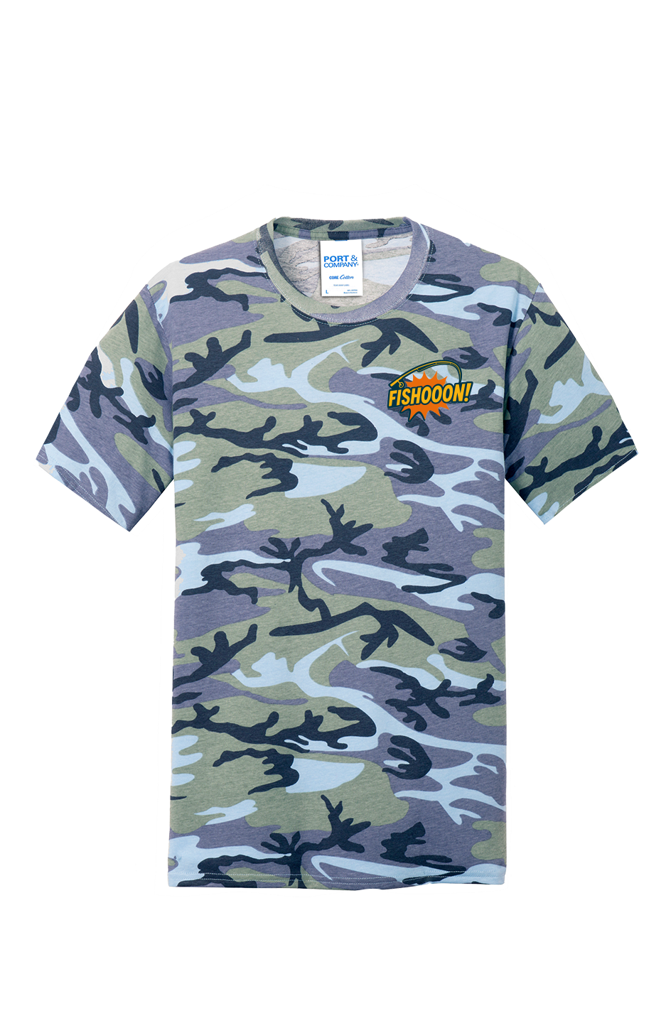 Fishooon Core Cotton Camo Tee Left Breast Rod and Logo