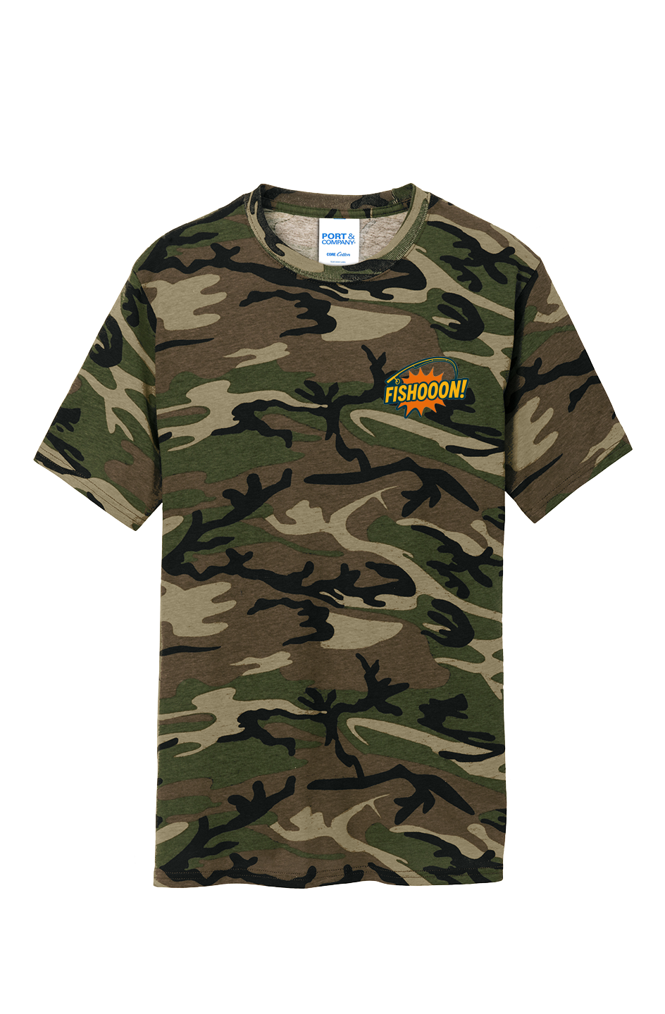 Fishooon Core Cotton Camo Tee Left Breast Rod and