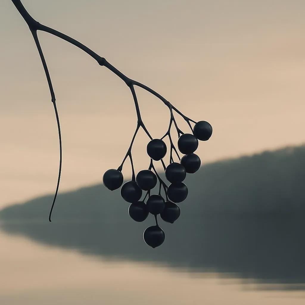 Winter Berries No.2 – Minimalist Nature Photography – Calm Pastel Sky & Droplet Branch Wall Art (Digital Download)