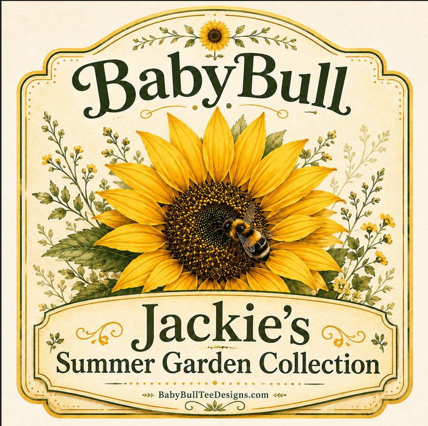 BabyBull Jackie's Summer Garden Collection hero image with sunflower and bee