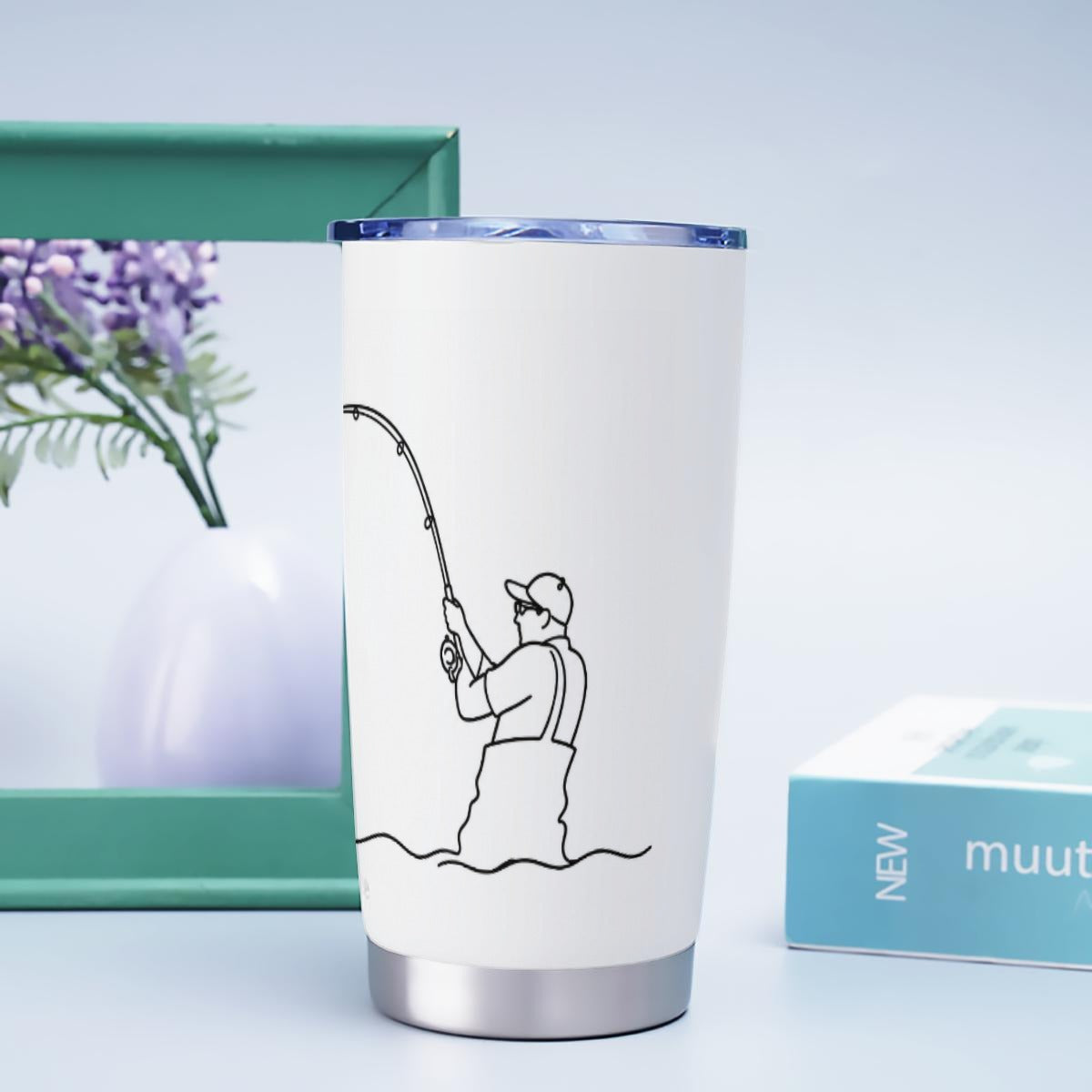Fishooon™ Fishing Tumbler | Hooked Fish Line Art Travel Cup | Fisherman & Angler Gift
