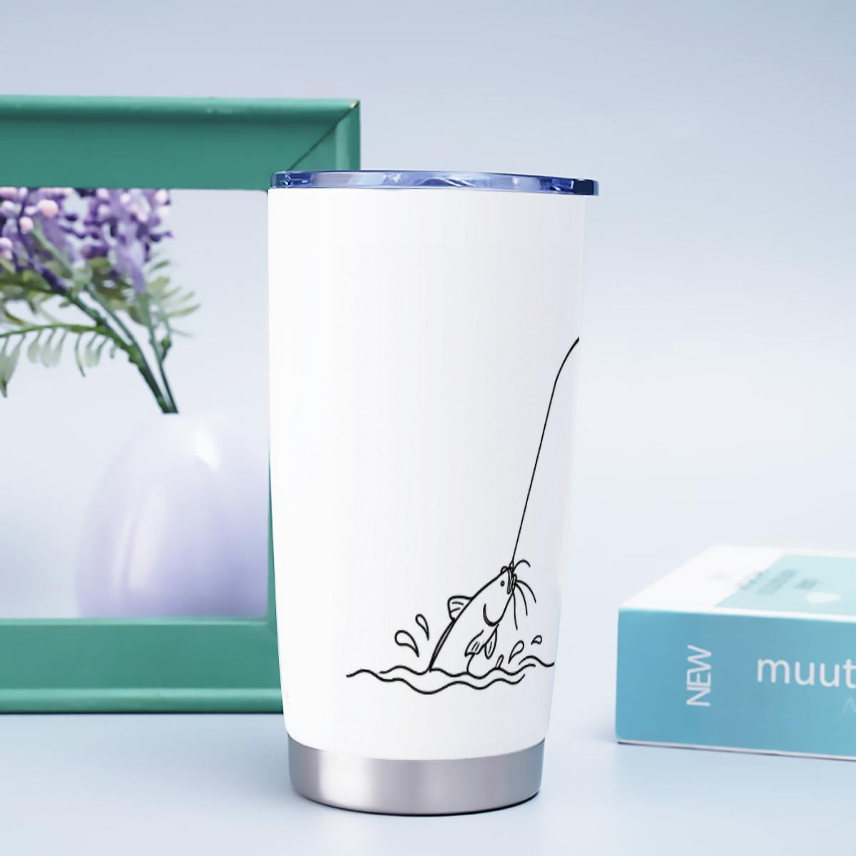 Fishooon™ Fishing Tumbler | Hooked Fish Line Art Travel Cup | Fisherman & Angler Gift