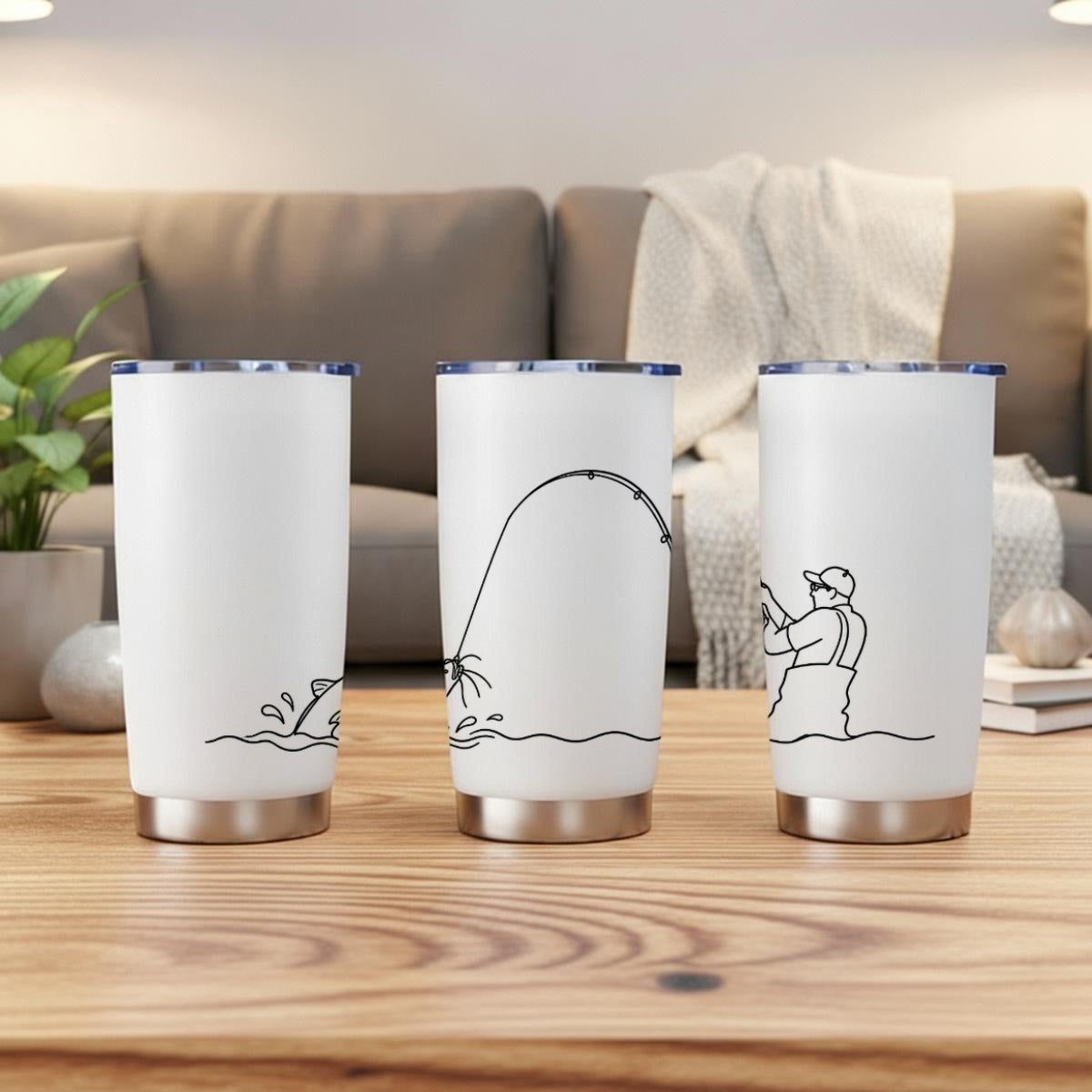 Fishooon™ Fishing Tumbler | Hooked Fish Line Art Travel Cup | Fisherman & Angler Gift