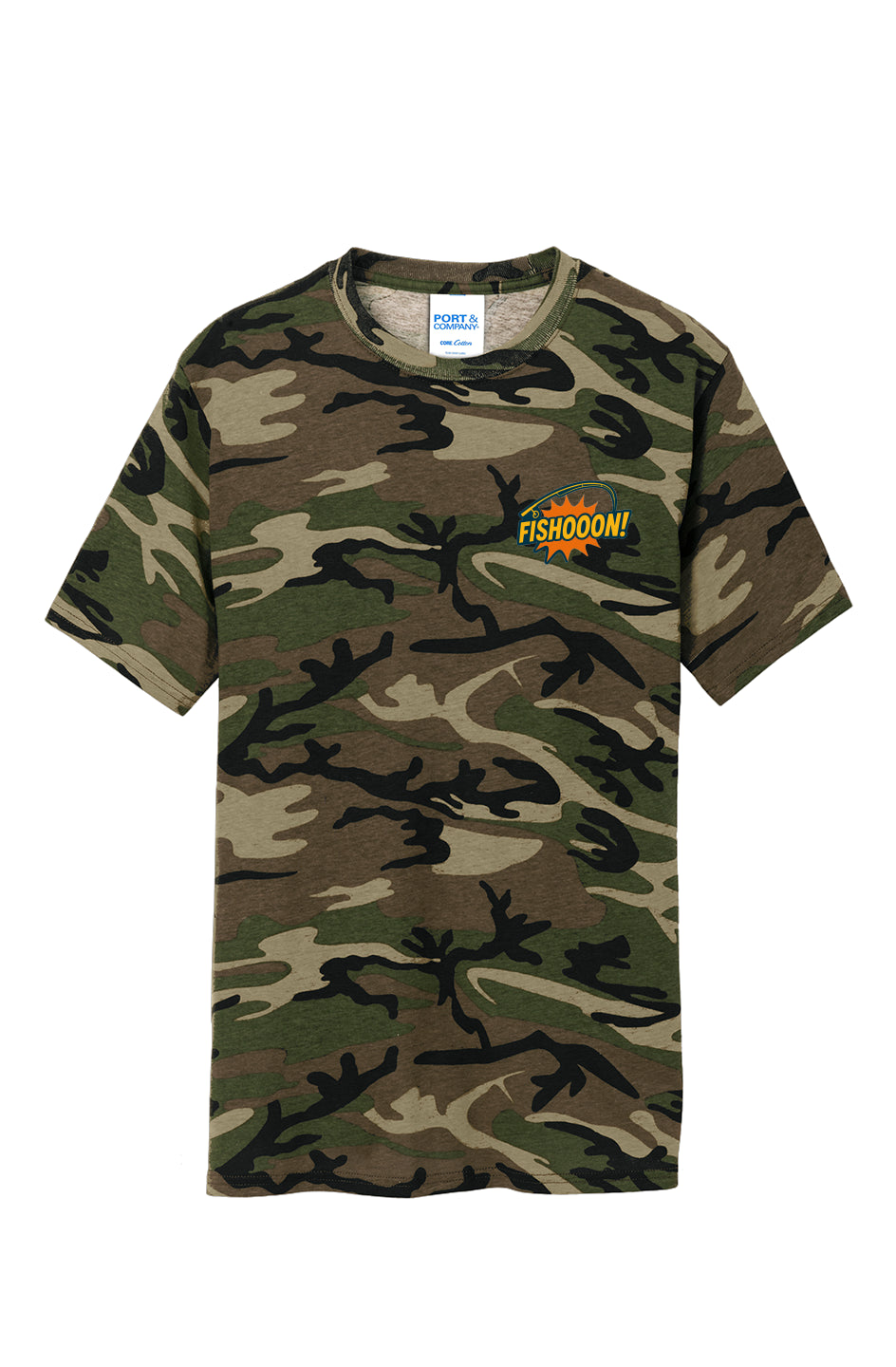 Fishooon Core Cotton Camo Tee Left Breast Rod and Logo