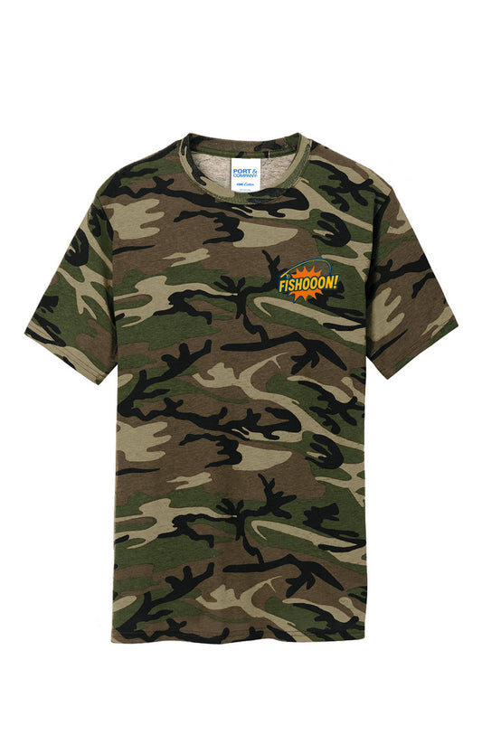 Fishooon Core Cotton Camo Tee Left Breast Rod and 