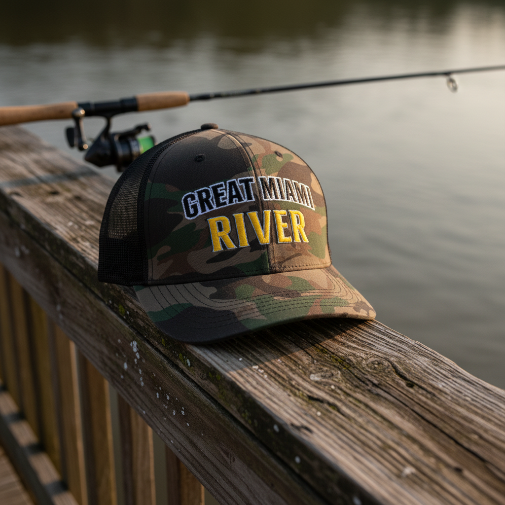 Great Miami River Camo Fishing Hat - Dock Scene