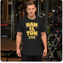Hamilton Ohio T-Shirt with gold Hamilton 1791 block lettering by BabyBull Tee Designs