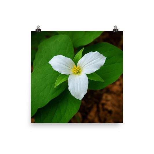 White Trillium Wall Art Print, Botanical Nature Decor, Wildflower Poster, Green Minimalist Home Art, Woodland Flower Artwork,