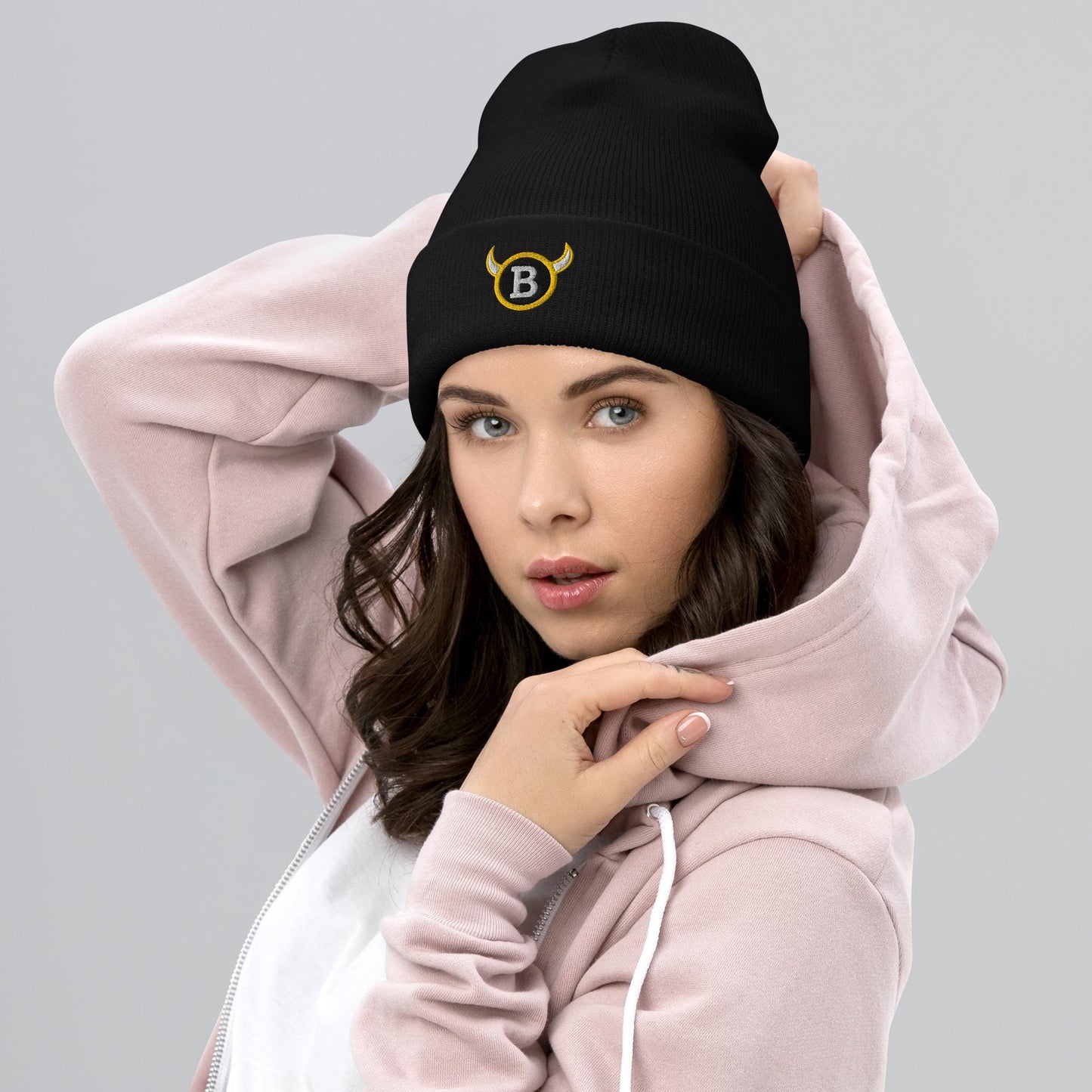BabyBull “Horned B” Cuffed Beanie | Embroidered Black Winter Hat | Country & Fishing Lifestyle |
