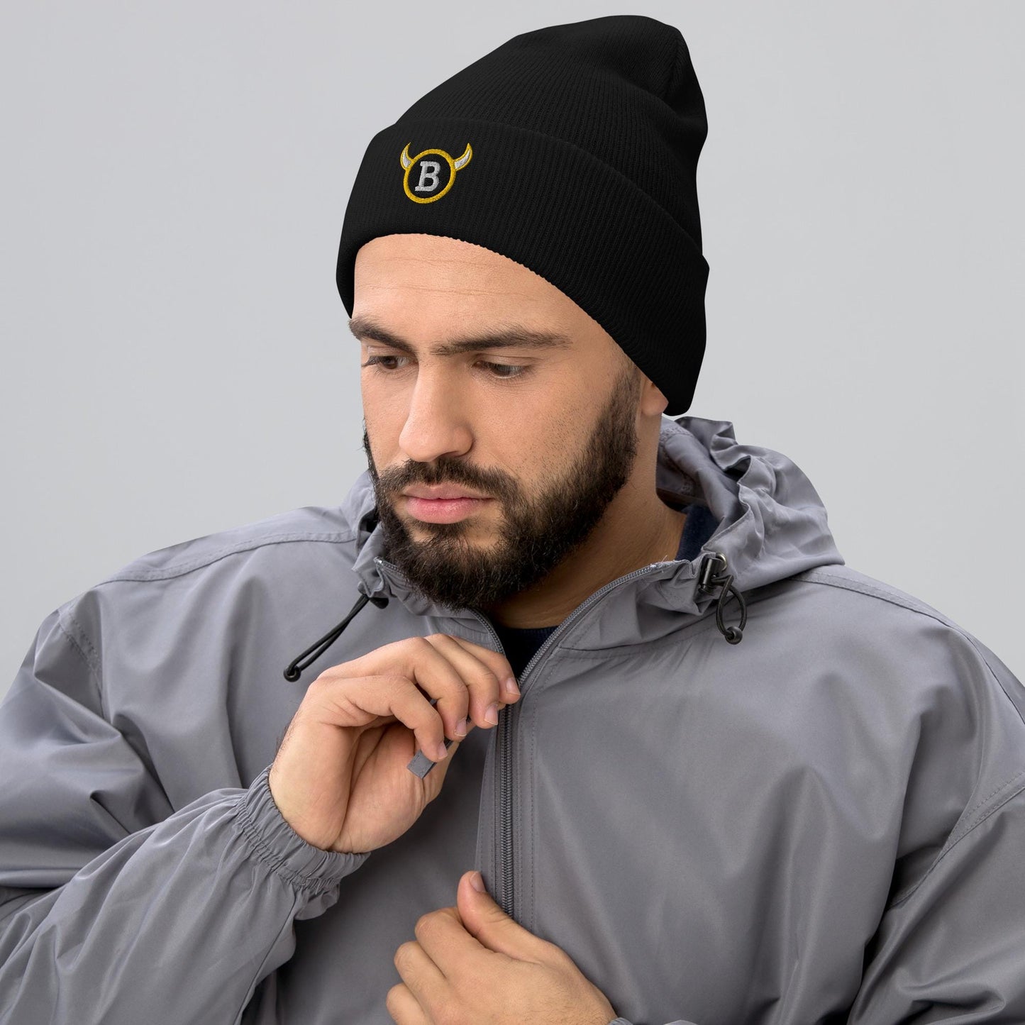 BabyBull “Horned B” Cuffed Beanie | Embroidered Black Winter Hat | Country & Fishing Lifestyle |