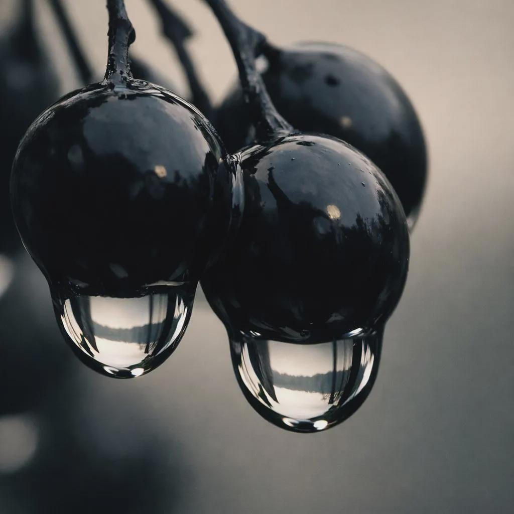 Winter Berry Macro Photography • Dark Berries With Water Droplets • Minimalist Wall Art • Nature Print • Moody Still Life Decor”