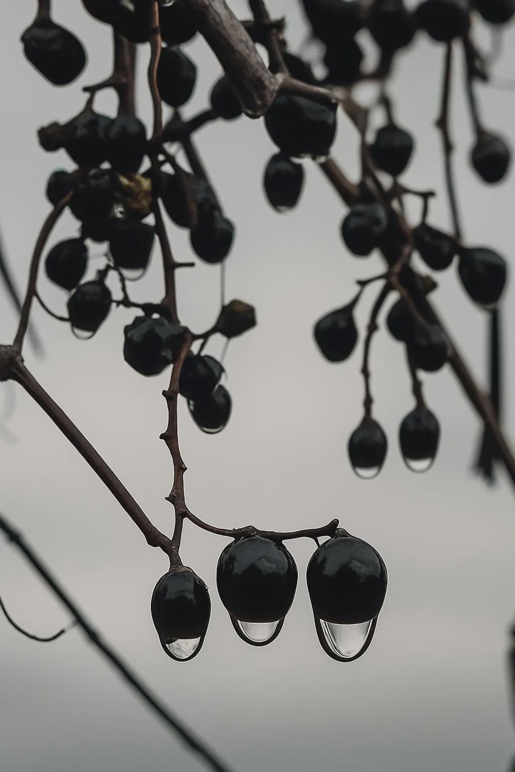 Artistic Winter Berry Print • Painterly Water Droplet Macro • Moody Botanical Wall Art • Textured Nature Decor • Neutral Winter Artwork”