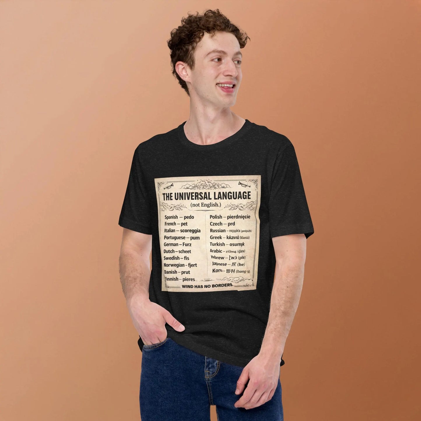 Universal Language Fart Shirt | Funny Multilingual Bathroom Humor Tee | White Elephant Gag Gift