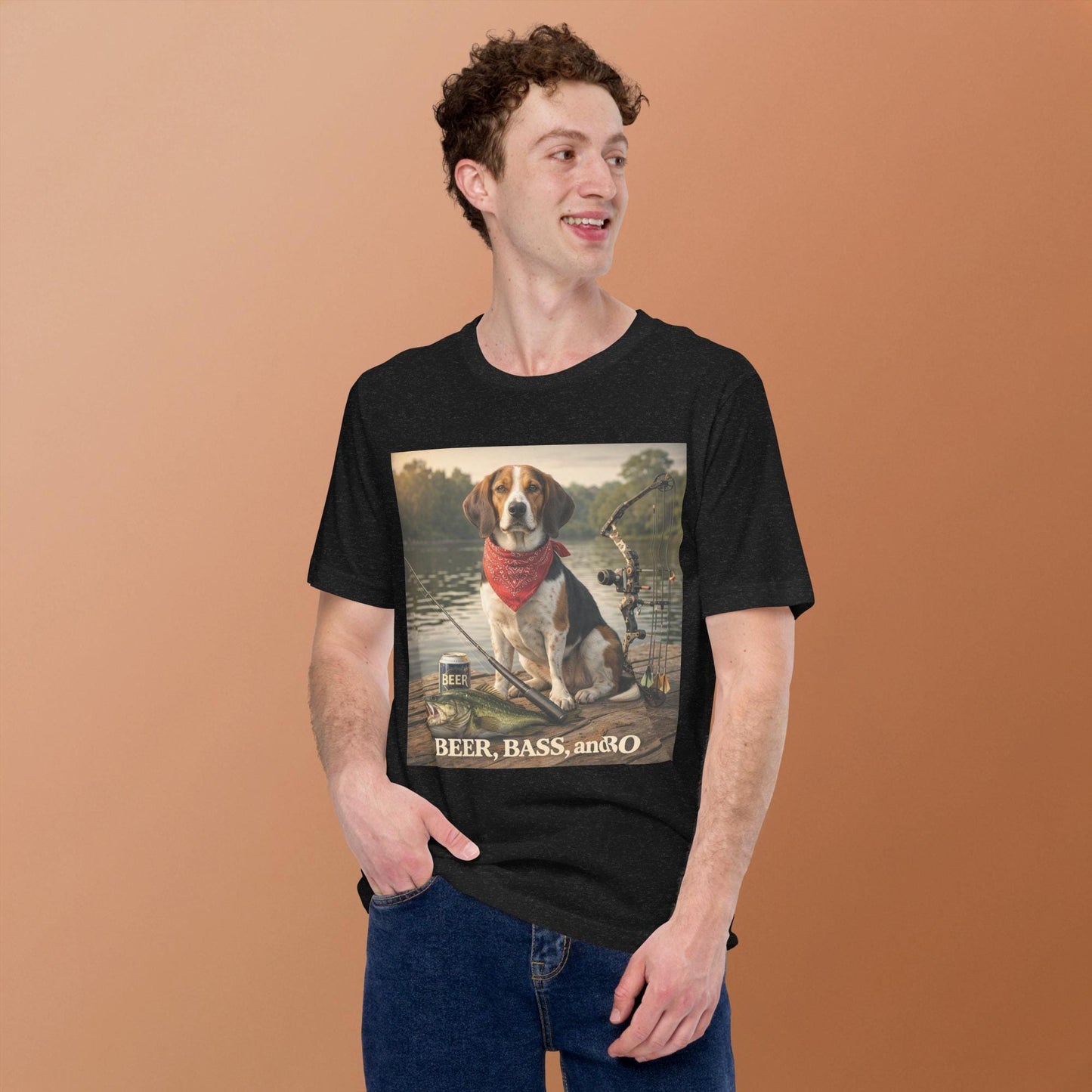 Beer Bass & Bo Fishing Dog T-Shirt Funny Hunting Outdoors Tee