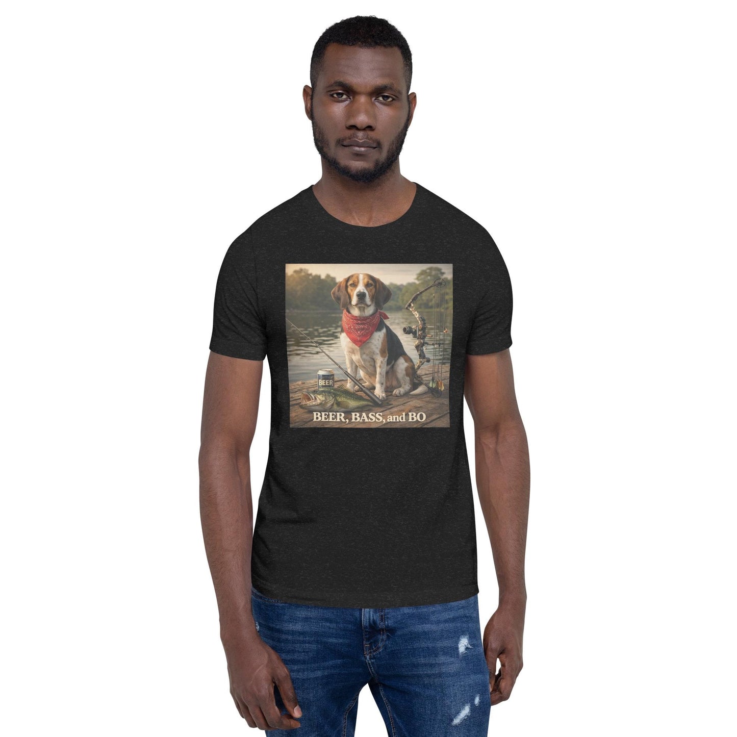 Beer Bass & Bo Fishing Dog T-Shirt Funny Hunting Outdoors Tee