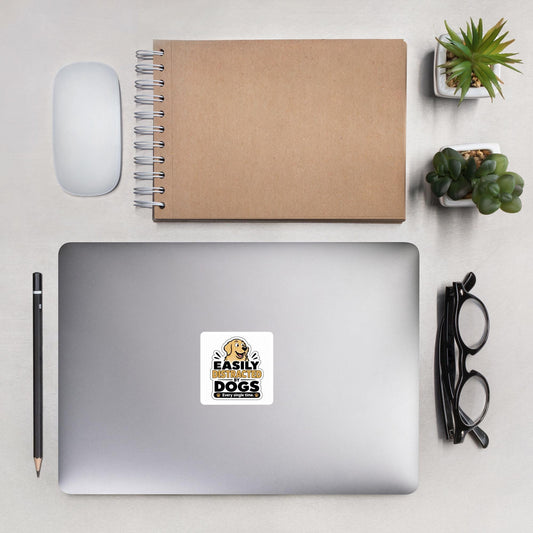 Easily Distracted By Dogs Sticker | Funny Dog Lover Vinyl Decal | Dog Mom Dog Dad Gift
