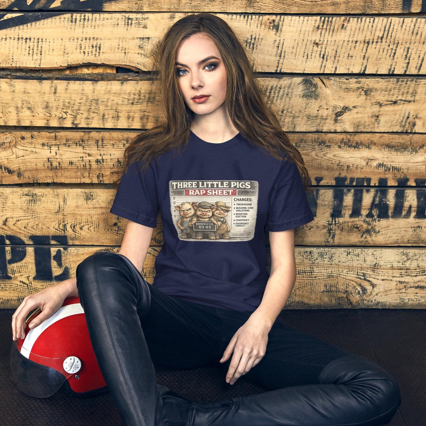 Three Little Pigs Rap Sheet Shirt, Funny Fairy Tale Mugshot Tee, Pig Humor Graphic T-Shirt