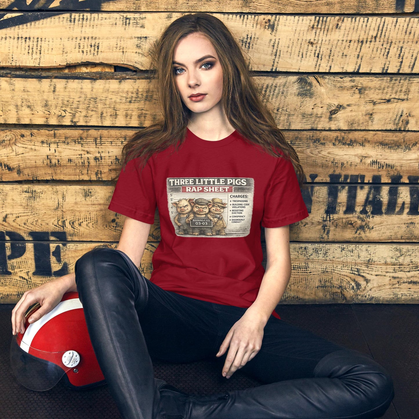 Three Little Pigs Rap Sheet Shirt, Funny Fairy Tale Mugshot Tee, Pig Humor Graphic T-Shirt