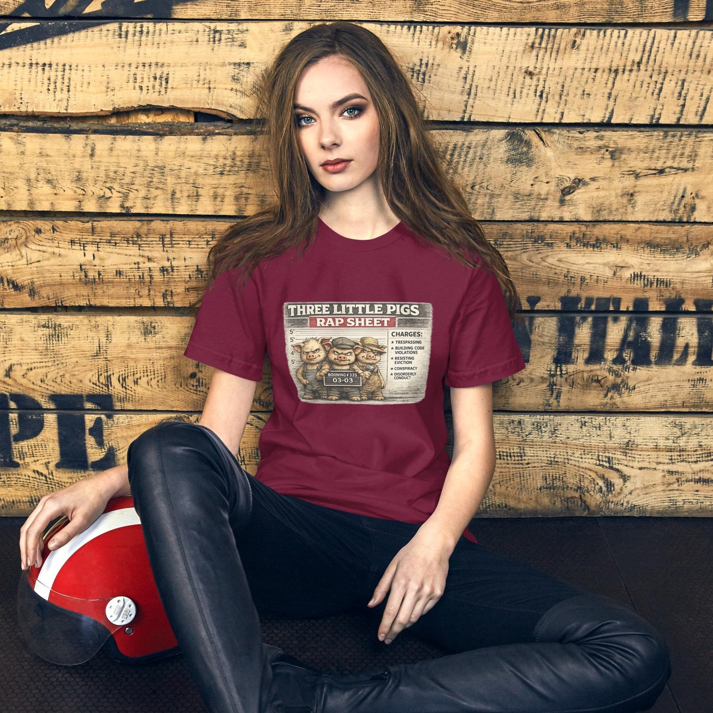 Three Little Pigs Rap Sheet Shirt, Funny Fairy Tale Mugshot Tee, Pig Humor Graphic T-Shirt