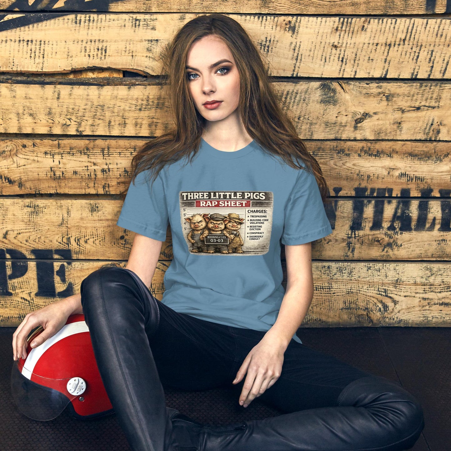 Three Little Pigs Rap Sheet Shirt, Funny Fairy Tale Mugshot Tee, Pig Humor Graphic T-Shirt