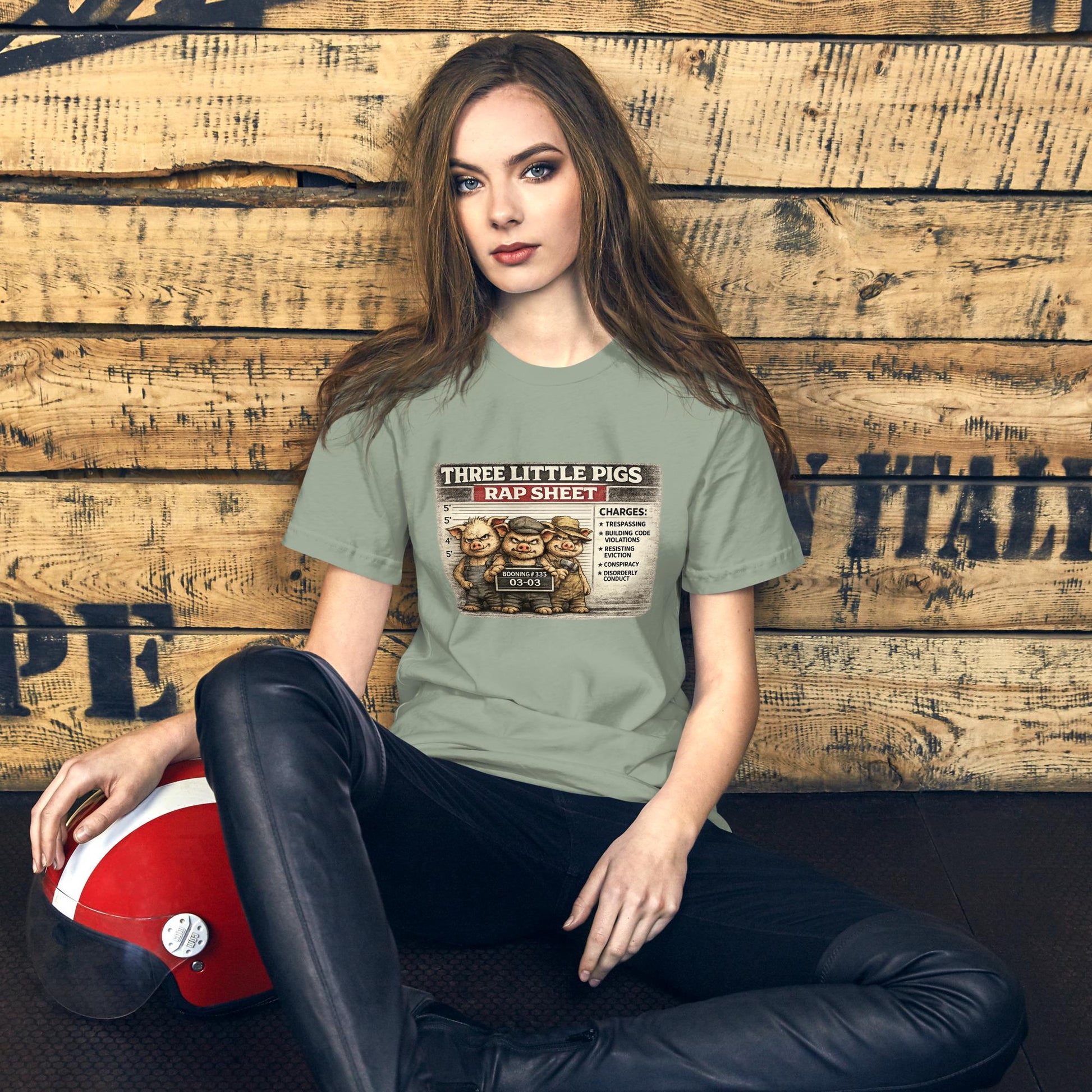 Three Little Pigs Rap Sheet Shirt, Funny Fairy Tale Mugshot Tee, Pig Humor Graphic T-Shirt