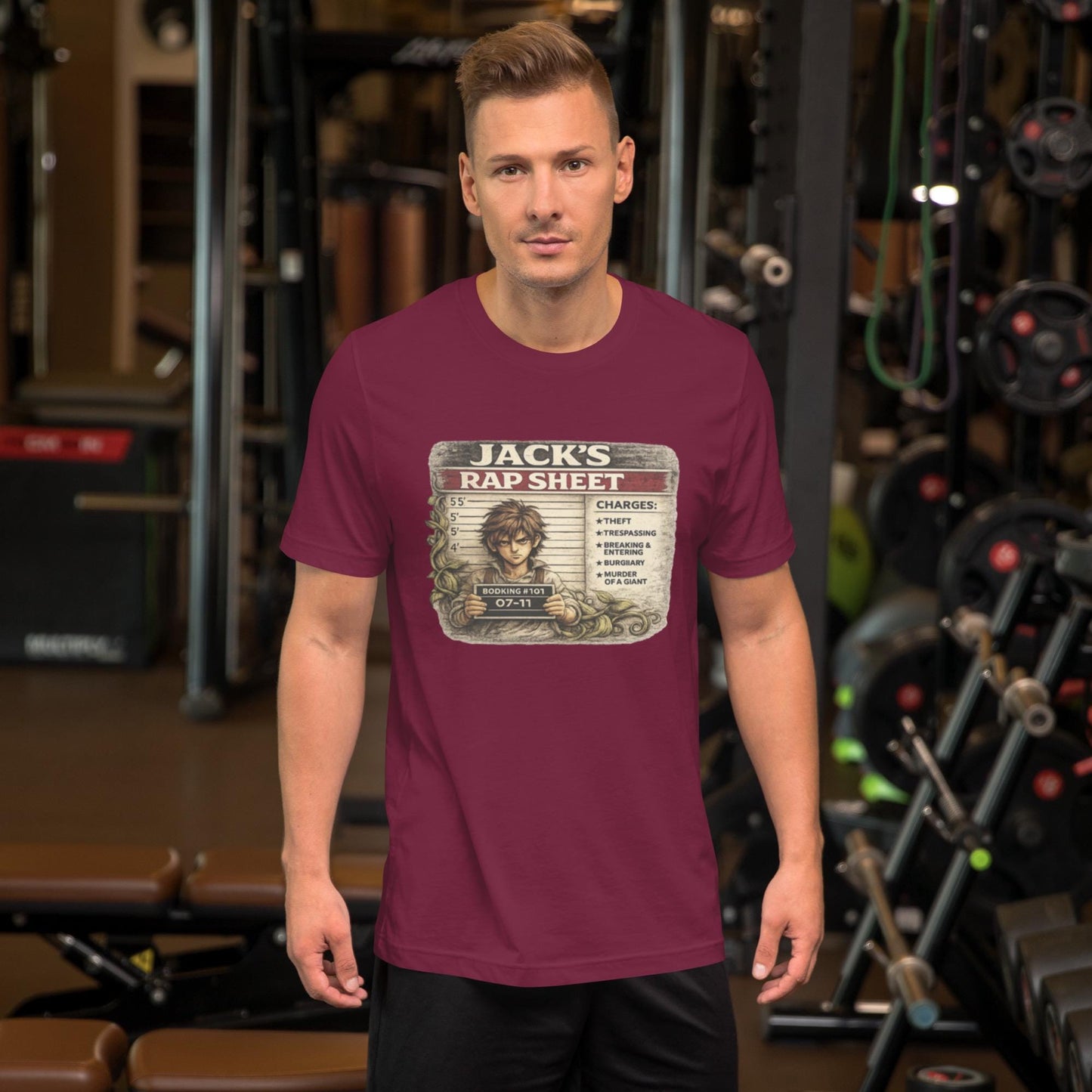 Jack’s Rap Sheet Shirt, Funny Jack and the Beanstalk Tee, Fairy Tale Mugshot Graphic Shirt, Dark Humor T-Shirt