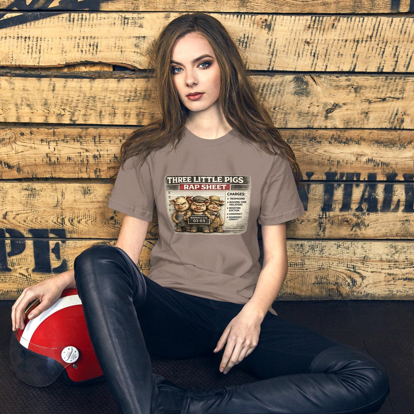 Three Little Pigs Rap Sheet Shirt, Funny Fairy Tale Mugshot Tee, Pig Humor Graphic T-Shirt