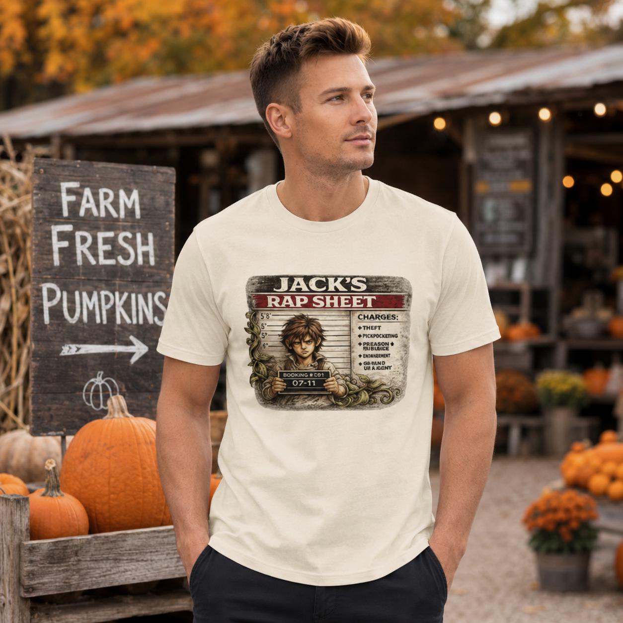 Jack’s Rap Sheet Shirt, Funny Jack and the Beanstalk Tee, Fairy Tale Mugshot Graphic Shirt, Dark Humor T-Shirt
