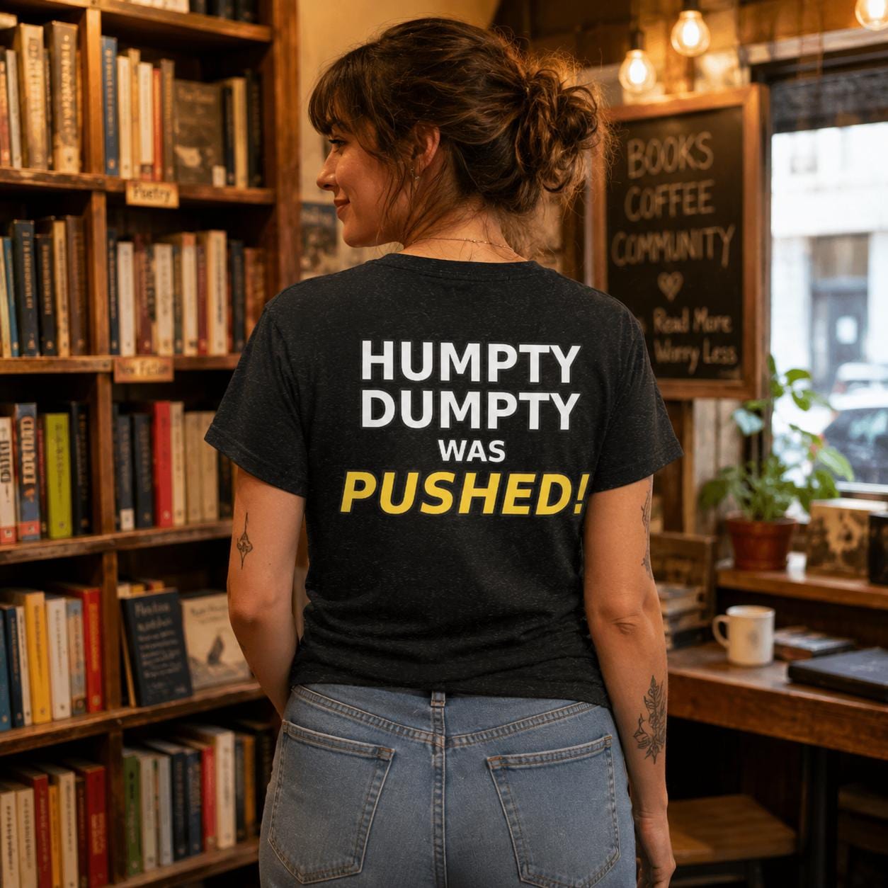 Humpty Dumpty Was Pushed – Dark Humor Word Tee by BabyBull