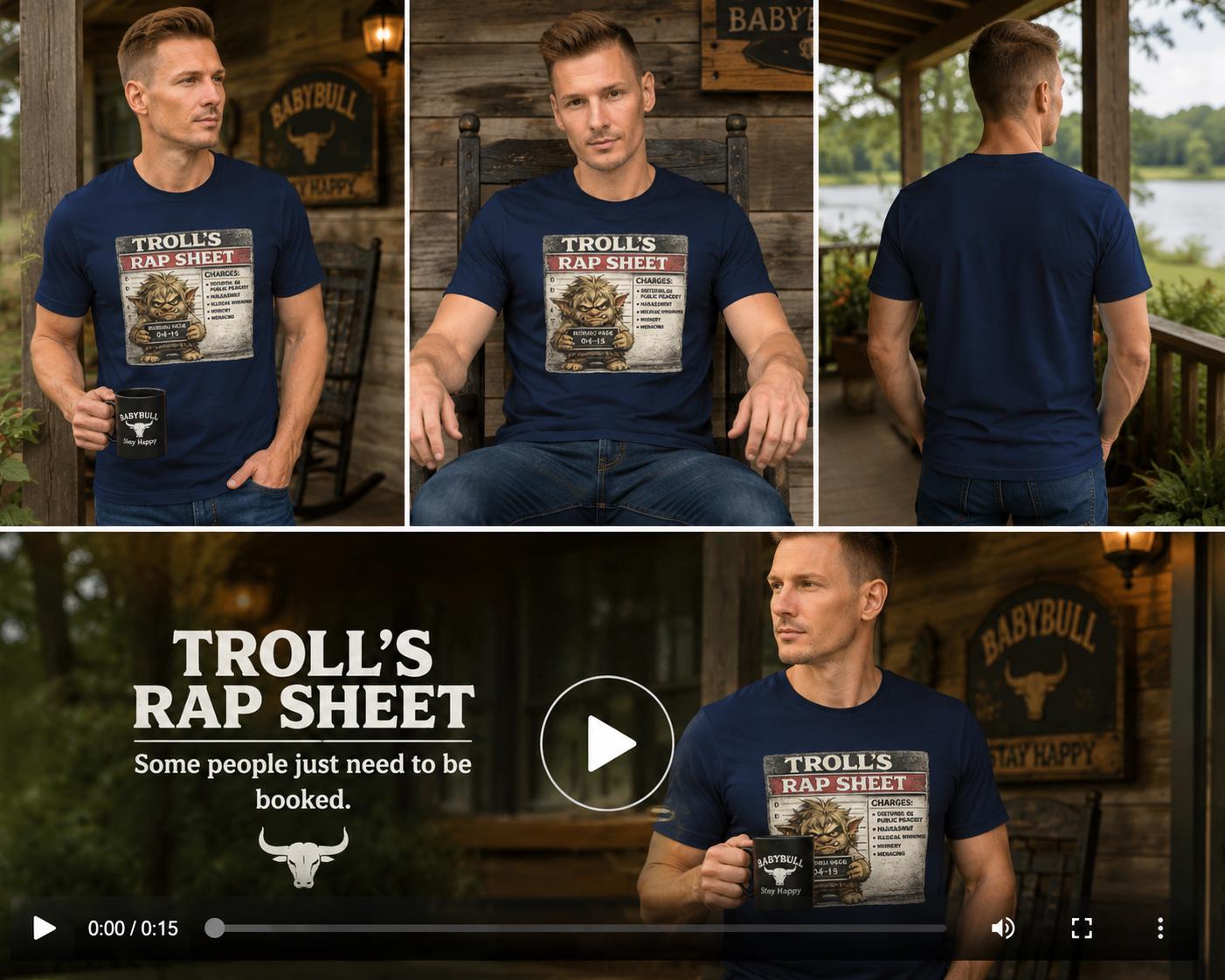 Troll’s Rap Sheet Shirt, Funny Troll Mugshot Tee, Dark Humor Monster Shirt, Sarcastic Graphic T-Shirt