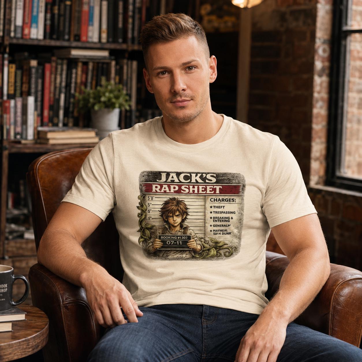 Jack’s Rap Sheet Shirt, Funny Jack and the Beanstalk Tee, Fairy Tale Mugshot Graphic Shirt, Dark Humor T-Shirt