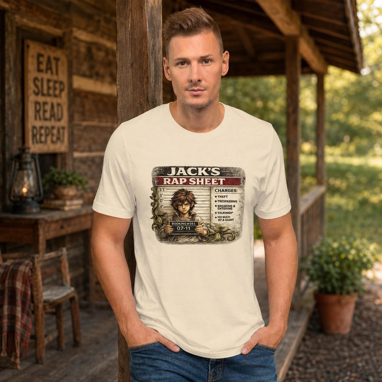 Jack’s Rap Sheet Shirt, Funny Jack and the Beanstalk Tee, Fairy Tale Mugshot Graphic Shirt, Dark Humor T-Shirt