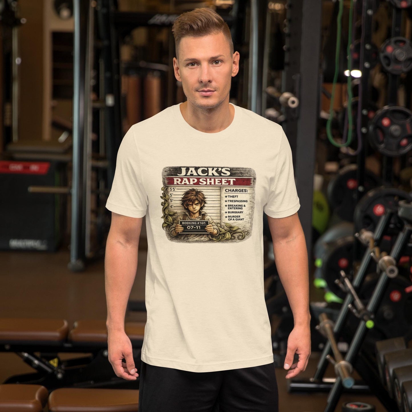 Jack’s Rap Sheet Shirt, Funny Jack and the Beanstalk Tee, Fairy Tale Mugshot Graphic Shirt, Dark Humor T-Shirt