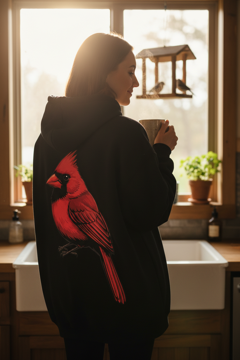 She's wearing it at the kitchen window